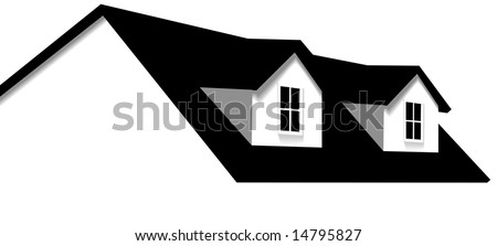 Clean abstract house design element. Roof with 2 dormer windows for sale, for real estate, construction, architecture, home repair designs.