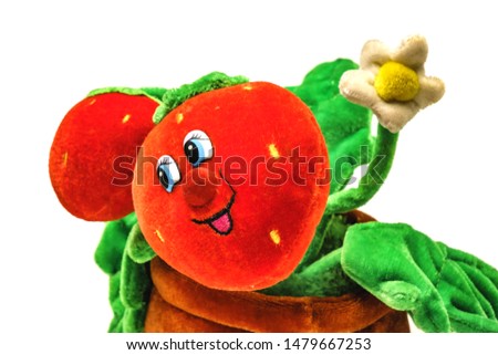 soft strawberry toy isolated on white background