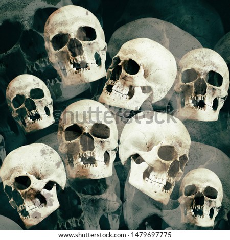Scary grunge background with skulls.
