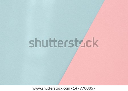 Pastel pink blue color paper background. Geometric figures, shapes. Diagonal joint. Abstract geometric flat composition. Empty space on monochrome cardboard