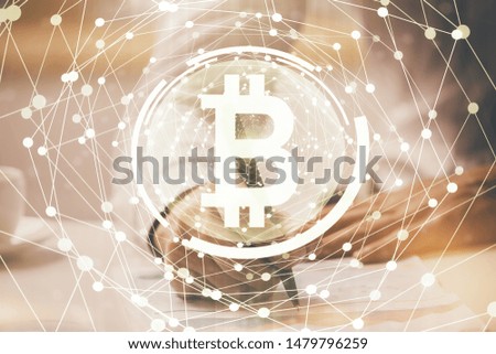 Businessman with hands background. Crypto currency concept.