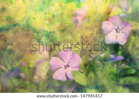 artwork with lilac flowers and splashes of watercolor