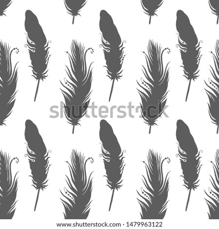 Seamless PATTERN of grey feather silhouettes on white background. Vector. Illustration
