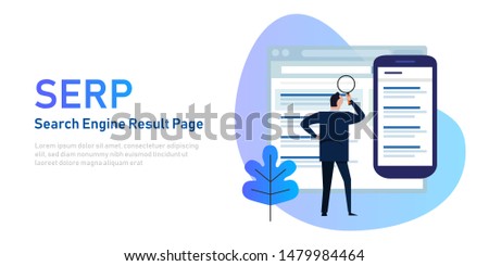 SERP Search Engine Result Page on screen and mobile device. Vector illustration Royalty-Free Stock Photo #1479984464