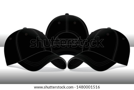 Blank Black Baseball Cap With Adjustable Snap Back Closure Strap Template on White Background, Vector File