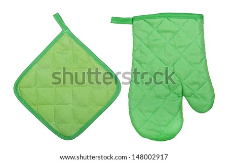 green kitchen glove and potholder isolated Royalty-Free Stock Photo #148002917