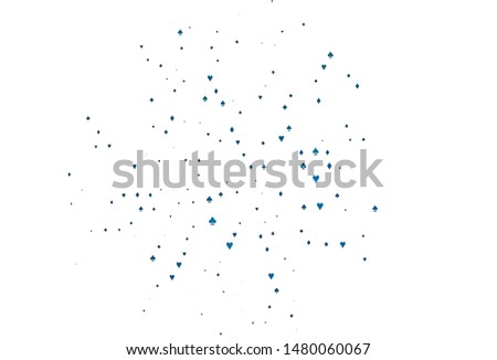 Light BLUE vector template with poker symbols. Blurred decorative design of hearts, spades, clubs, diamonds. Design for ad, poster, banner of gambling websites.