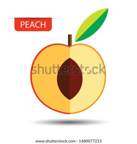 Peach, fruit on white background. Flat design style. vector illustration.