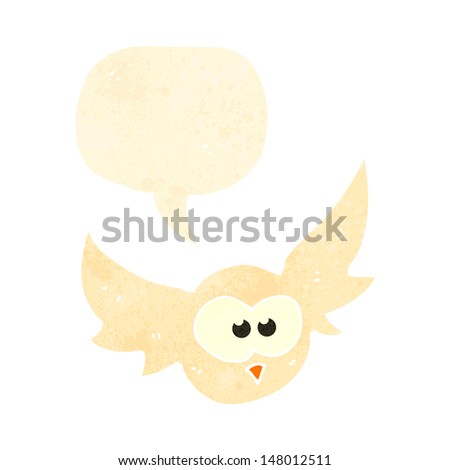 retro cartoon flying owl with speech bubble