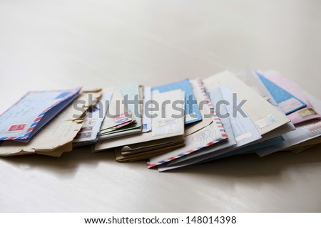 Closeup of letters on tabletop Royalty-Free Stock Photo #148014398