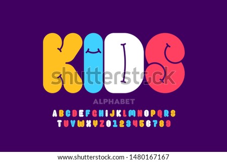 Kids style font design, alphabet letters and numbers, vector illustration Royalty-Free Stock Photo #1480167167