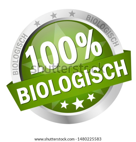 EPS 10 vector with round colored button with banner and text 100% biologisch (in german)