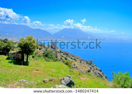 Photo taken in Turkey. The picture shows a seascape with an ancient fortress in the city of Alanya.