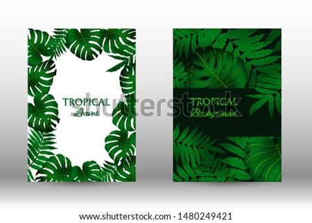 Tropic covers set.  Colorful tropical leaves patterns. Exotic botanical design. Modern Front Page in Vector