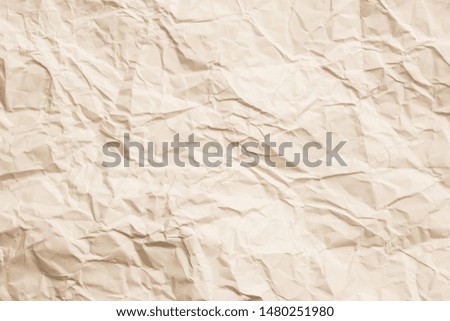 Blank ivory crumpled paper. Aged effect. Biodegradable material. Abstract art background. Copy space.