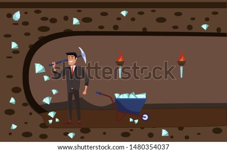 Miner Vector. Miner man. Mining illustration. 