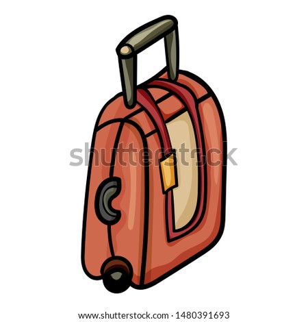 The suitcase is located in profile. Doodle picture of a suitcase on a transparent background. Cartoon clip art accessory for travelers. Vector illustration. Vector