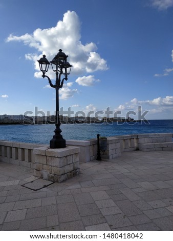 Lamp post located on the seafront of Otranto in Italy
