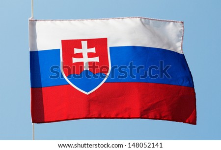 Slovakia flag in the wind against the sky