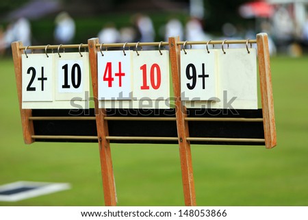 Scoreboard at a lawn bowls match