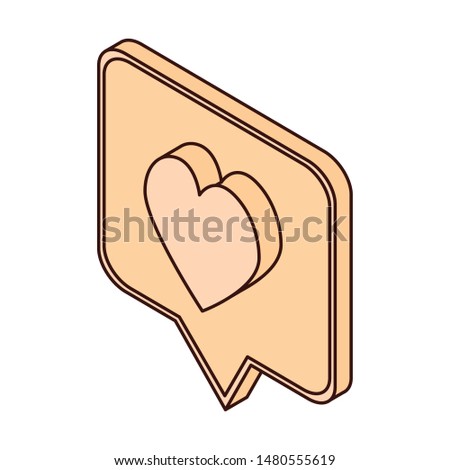 speech bubble in 3d with heart on white background