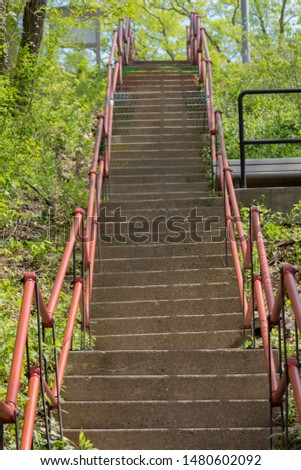 Long concrete stairway in Eden Park in Cincinnati, Ohio. 