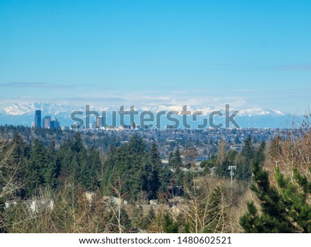 Seattle skyline view on sunny March day.