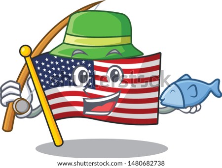 Fishing america flag stored in cartoon cupboard