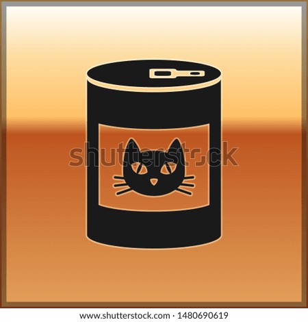 Black Canned food for cat icon isolated on gold background. Food for animals. Pet dog food can