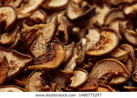 Slices of dried pears close-up.