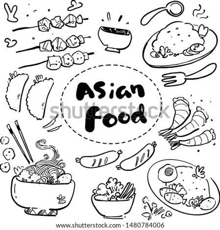 asian food hand drawn white background
