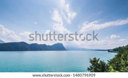 Lake Lucerne and the Alps Mountains in Switzerland. Canton Nidwalden and Lucerne.
