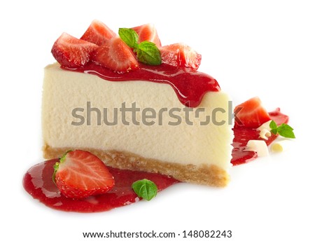 strawberry cheesecake and fresh berries isolated on white background Royalty-Free Stock Photo #148082243