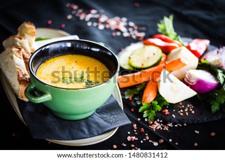 greek chicken soup with fresh vegetables & sour cream