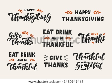 Happy thanksgiving hand drawn lettering set. Happy thanksgiving day.  Vector illustration. Royalty-Free Stock Photo #1480949465