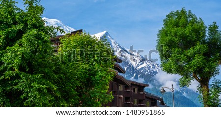Chamonix downtown in summer, France. Famous ski resort in Alps mountains. Summer landscape.