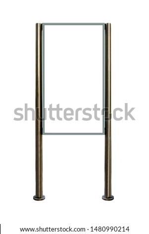 Banner display made of metal isolated on white background.
