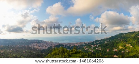 Panoramic landscape view of Rize city. Bird's eye view of Rize city.