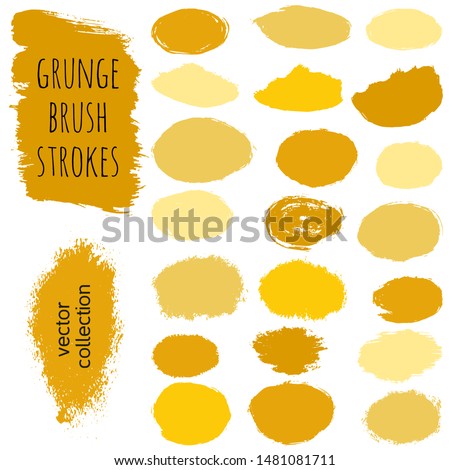 Paint stains grunge collection. Set of colorful grungy hand drawn brush strokes isolated on white. Abstract ink texture, design elements, borders or frames. Brush strokes set backgrounds.