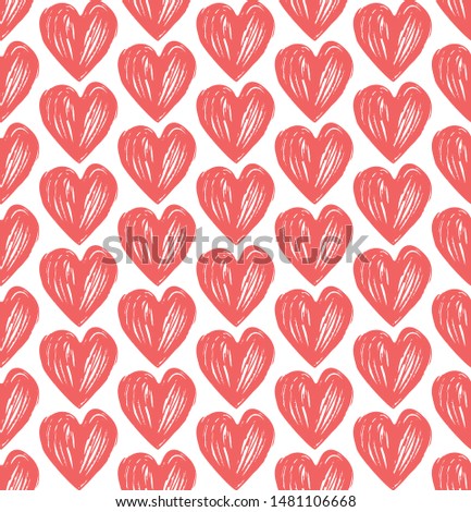 Vector seamless retro pattern, pink heart. Hand-drawn, grunge style. Can be used for Wallpaper, picture fill, web page background, surface textures, textiles. For weddings, love, Valentine's day.