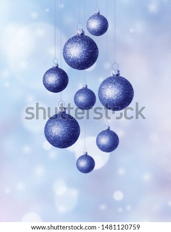 Christmas abstract background with blue glistening balls