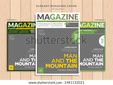 Magazine Cover Template with Blank Place Holder in Wood Background