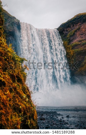 The beautiful and famous skogafoss waterfall on iceland, summer
