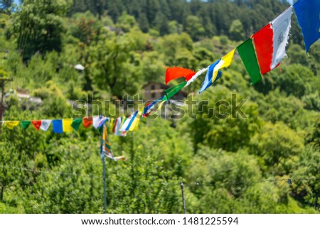 Budhist flags in the mountains near hamta -