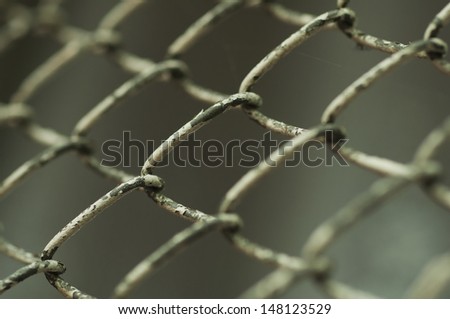 old mesh painted white, chipped paint, closeup