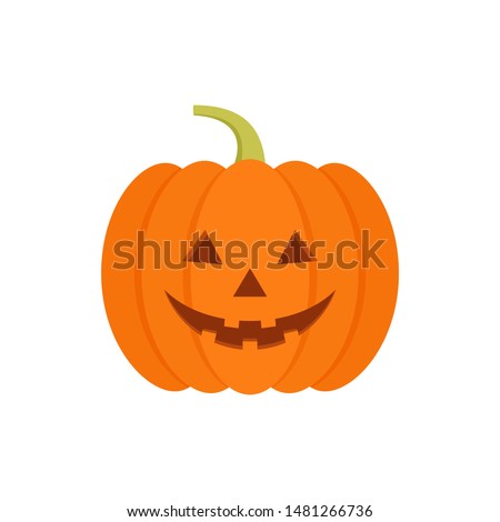 Halloween pumpkin icon. Vector. Autumn symbol. Flat design. Halloween scary pumpkin with smile, happy face. Orange squash silhouette isolated on white background. Cartoon colorful illustration. Royalty-Free Stock Photo #1481266736