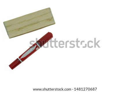 Closeup of dirty wooden whiteboard eraser and whiteboard pen