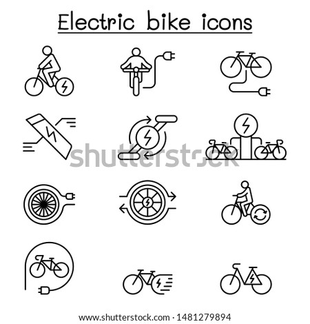 Electric bike icon set in thin line style