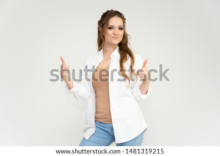 Three Cute Girls With White Hair On A White Background Images And