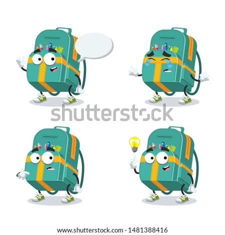 set of cartoon full kids school backpack character mascot on white background